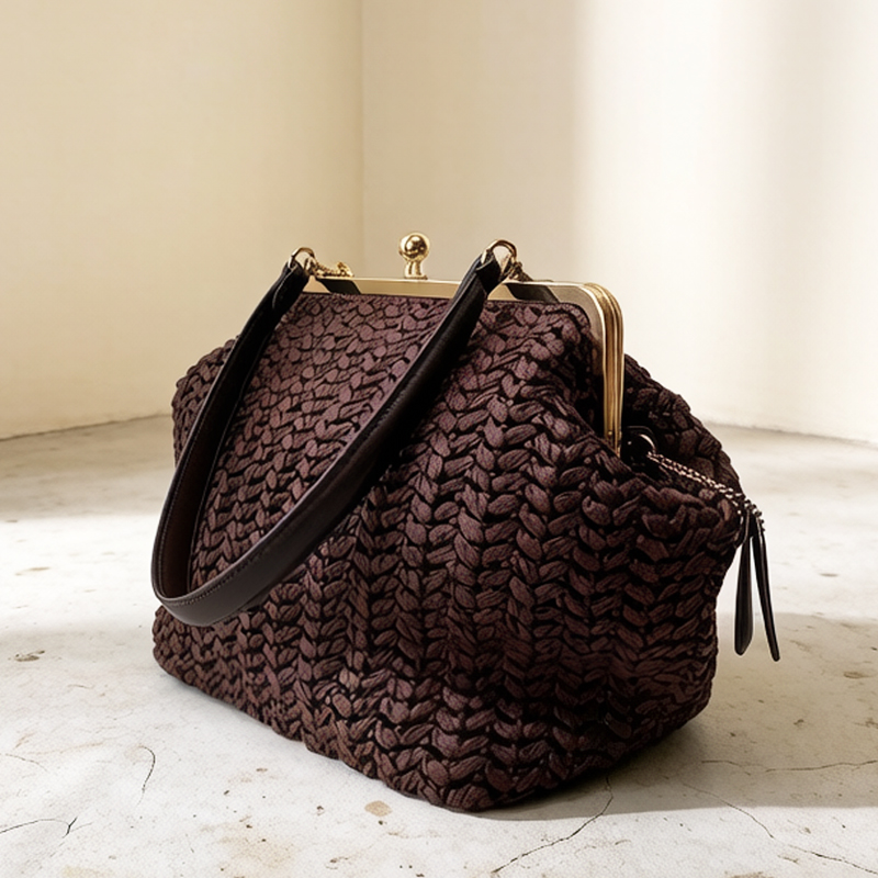 Women'S Accessories Purse - กระเป๋าสะพายชายหาดแบบถักมือพร้อมกรอบล็อคแบบ Kisslock สำหรับผู้หญิง กระเป๋าถือและกระเป๋าสะพายไหล่ดีไซน์หรูหรา รุ่นใหม่ปี 2026