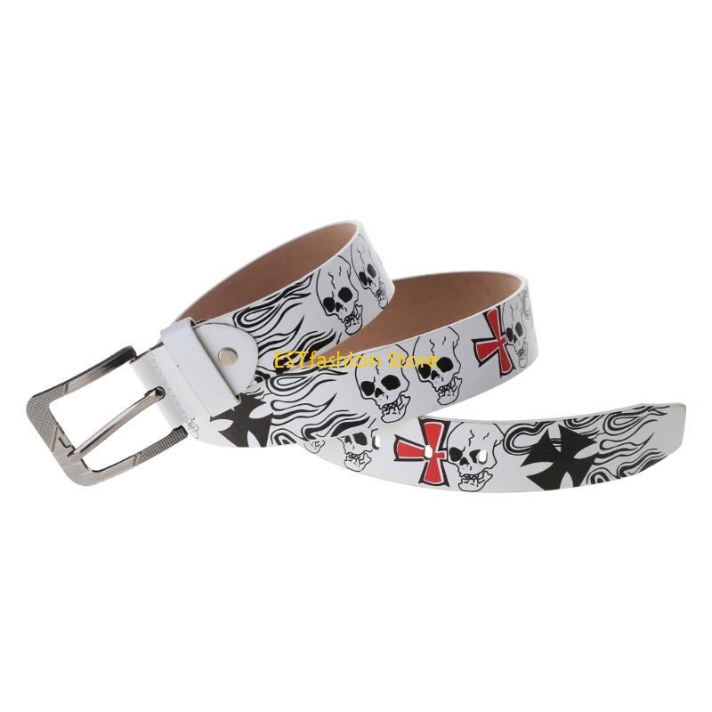 Women Accessories Description - Y5GC เข็มขัดเอวผู้หญิง Skull พิมพ์เข็มขัดผู้ชาย Cool Punk