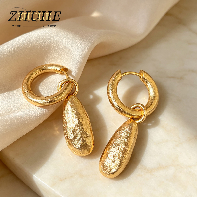Women'S Accessories Accessorize - ต่างหูห่วงแบบห้อยพื้นผิวด้านสไตล์วินเทจ, เครื่องประดับสำหรับผู้หญิงและผู้ชาย, วัสดุทองแดงผสม, งานฝีมือแบบไม่ขัดเงา