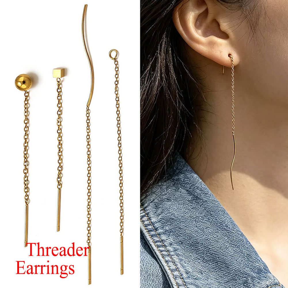 Women'S Ear Accessories - ต่างหูแบบห้อยยาว 10 ชิ้น ทำจากสแตนเลส พร้อมลูกบอลห้อยขนาด 8/13