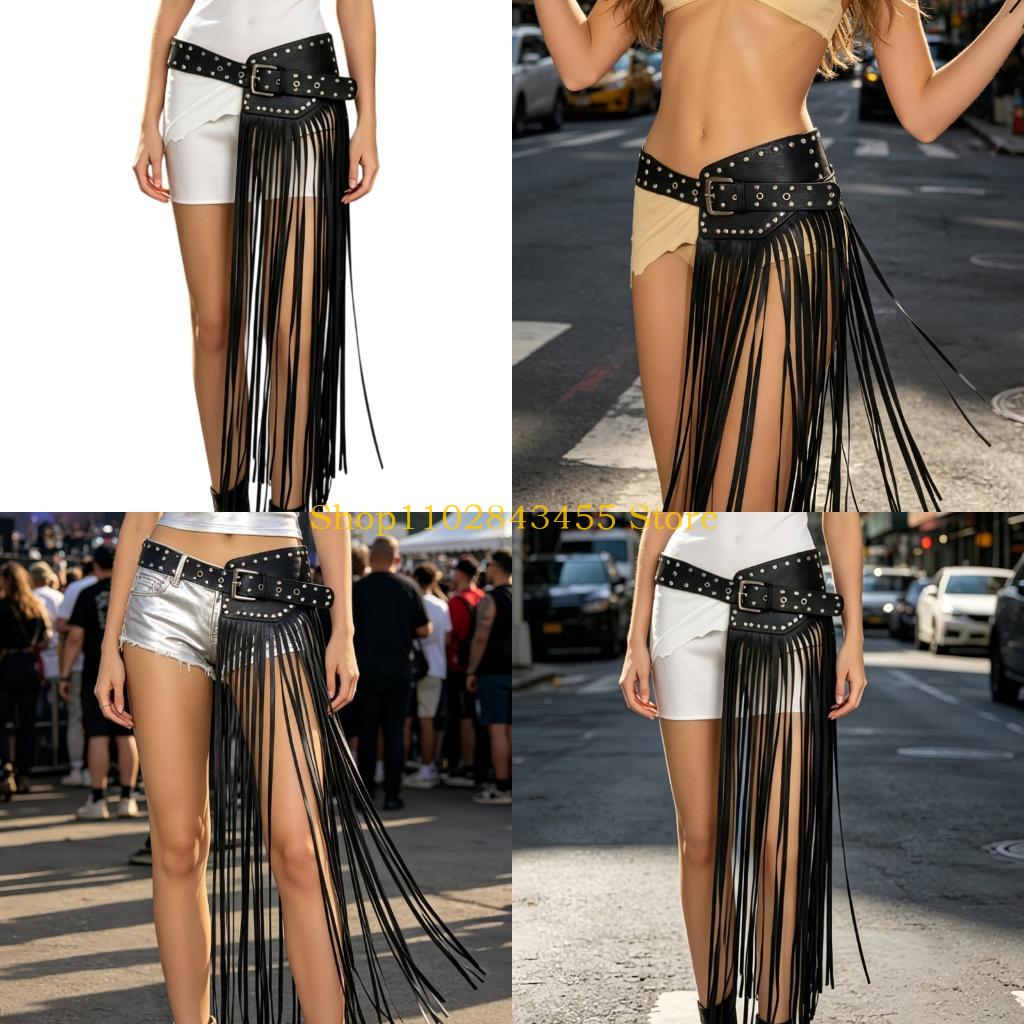 Women Accessories Description - 49MC ยาวพู่เข็มขัดเอวสำหรับสตรีและผู้ชาย PU หนังเอว Cincher พร้อมหัวเข็มขัดโลหะสำหรับเครื่องแต่งกายฮาโลวีน