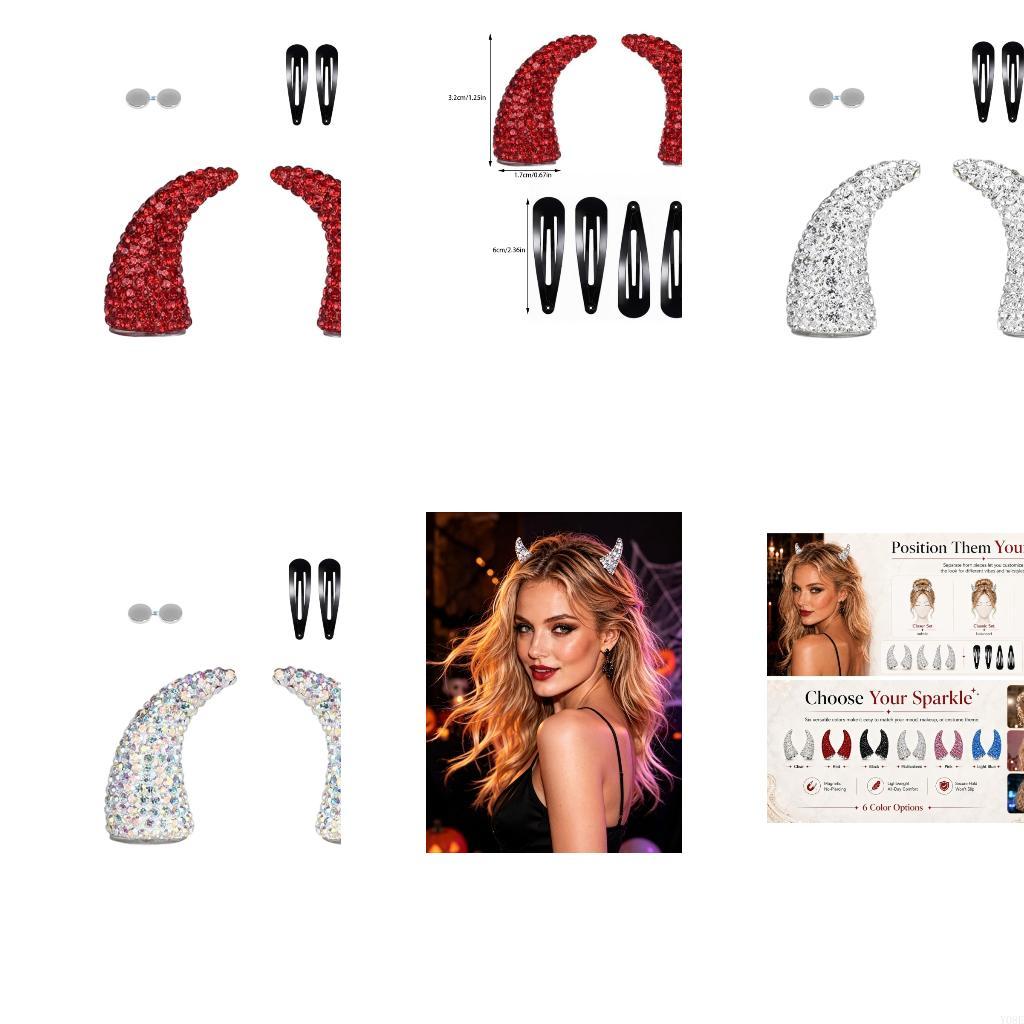 Women Accessories Description - Blingbling Party Devil Horn อุปกรณ์เสริมผมชุดคลิปแม่เหล็กและ Rhinestones