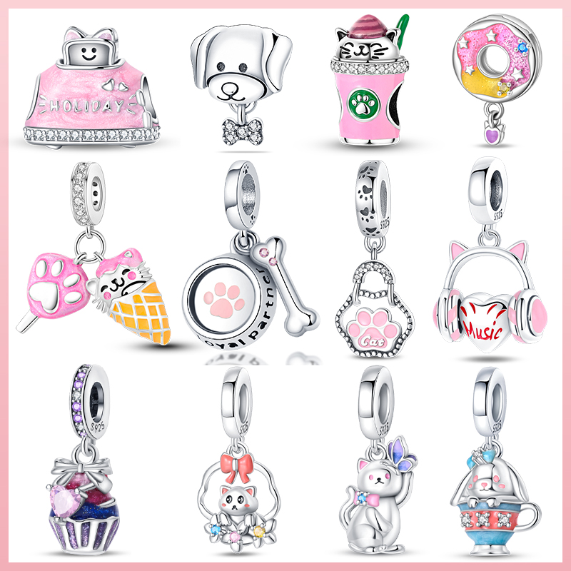 Women Accessories Pandora - ใหม่ 925 เงินสีชมพูKitten Gourmetพิซซ่ากรวยCharmลูกปัดเหมาะสําหรับPan 925 สร้อยข้อมือเดิมประณีตDiyเครื่องประดับของขวัญ