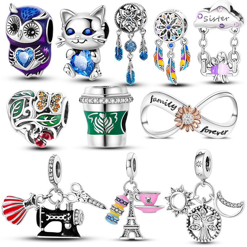 Women Accessories Pandora - Silver Charms ลูกปัดหูฟังจี้ถ้วยน้องสาว Dangle Fit สร้อยคอเดิมสร้อยข้อมือของขวัญผู้หญิง