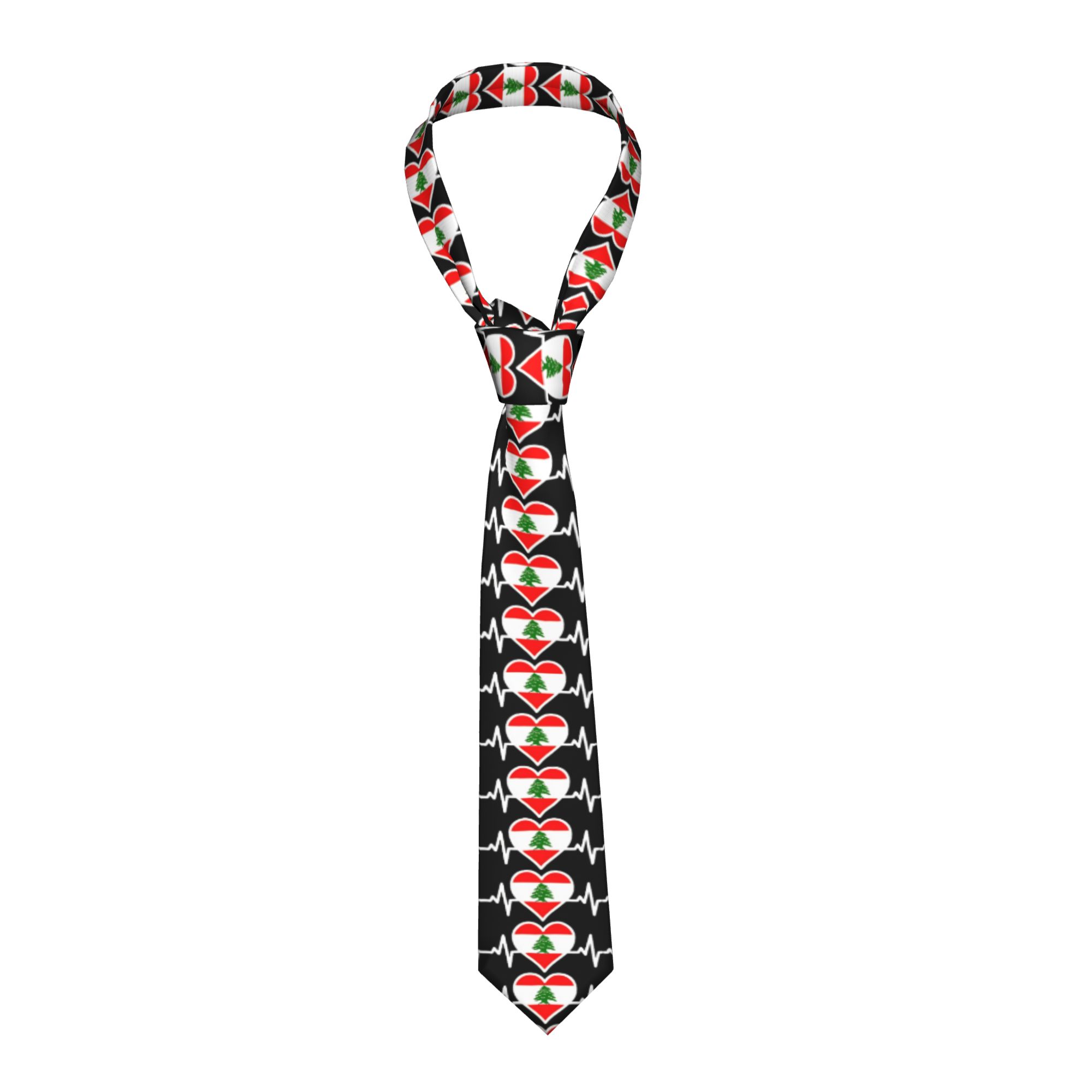Women Accessories Lebanon - เนคไทลายธงชาติเลบานอน ลายหัวใจ ของขวัญสำหรับชาวเลบานอน เหมาะสำหรับใส่ในชีวิตประจำวัน งานปาร์ตี้ เนคไทลำลองสำหรับผู้ชายและผู้หญิง