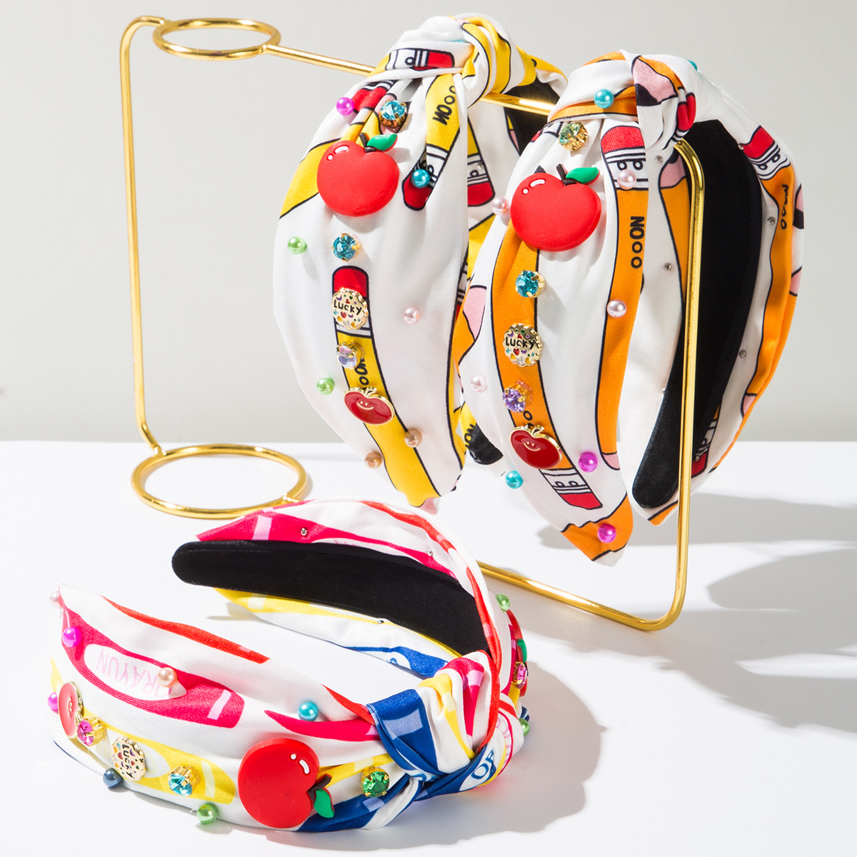 Women'S Accessories Accessorize - ที่คาดผมผ้าพิมพ์ลายแฟชั่นสำหรับฤดูกาลเปิดเทอม ประดับเพชร มุก แอปเปิ้ลสีแดง อุปกรณ์เสริมผมสำหรับวัยรุ่น สวยงาม