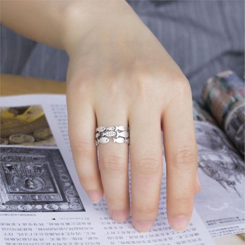 Women Accessories Outlet - โรงงานเอาท์เล็ตลovely design ของแท้ 925 เงินสเตอร์ลิงรูปปลาแหวนผู้หญิงสาวงานแต่งงานวันเกิดเครื่องประดับอุปกรณ์เสริม