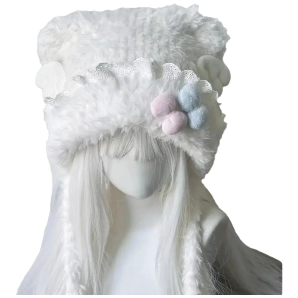 Women'S Ear Accessories - หมวกทรงหมีประดับลูกไม้ผูกโบว์สีชมพูและสีฟ้าสำหรับผู้หญิง หมวกป้องกันหูที่ให้ความอบอุ่นในฤดูหนาวที่นุ่มนวลและน่ารัก
