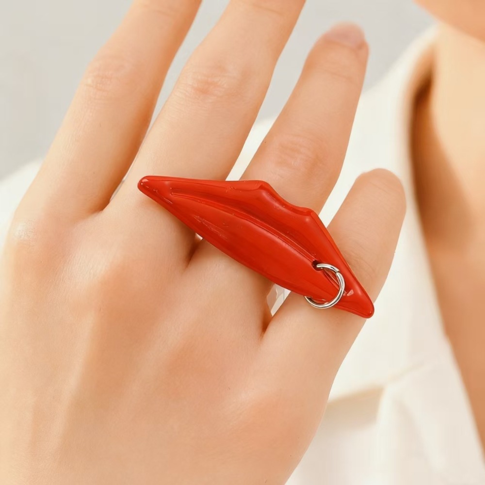 แหวนปรับขนาดได้รูปปากสีแดงสดสไ - Women'S Red Accessories บทวิจารณ์และราคา
