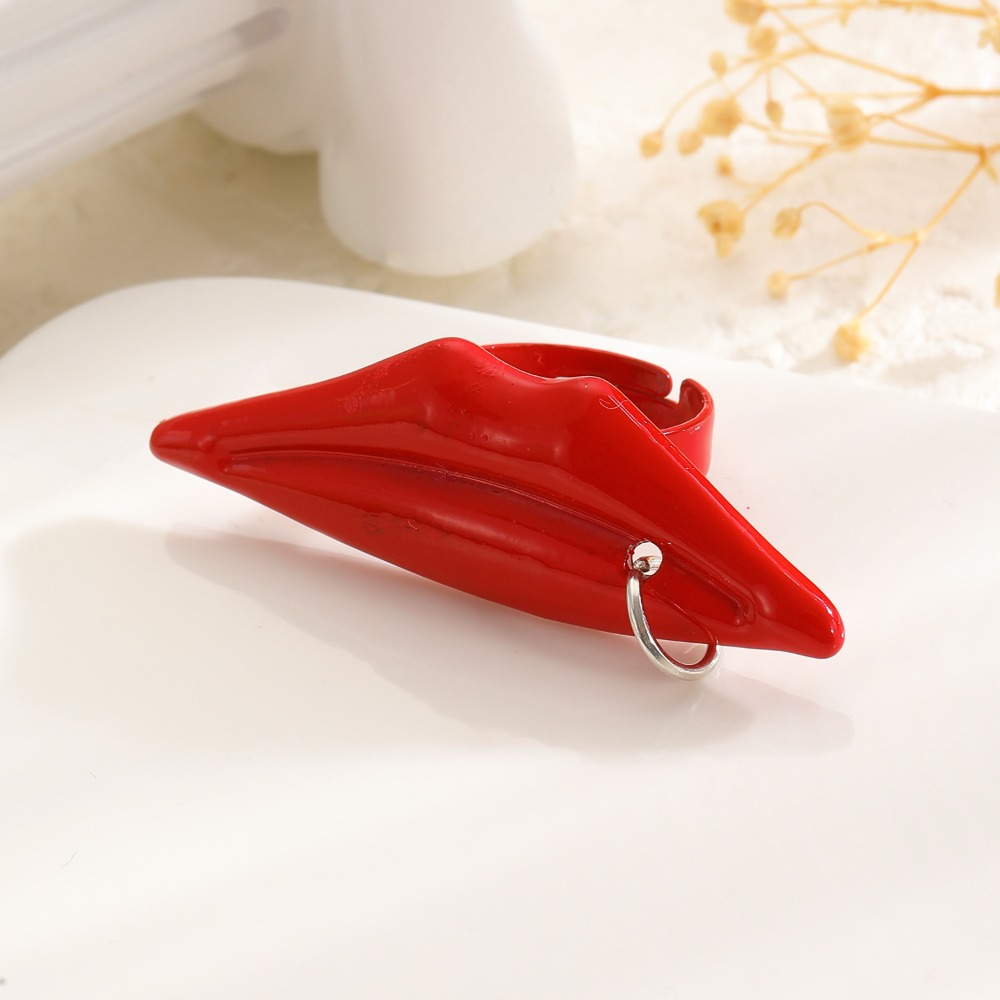 แหวนปรับขนาดได้รูปปากสีแดงสดสไ - Women'S Red Accessories บทวิจารณ์และราคา