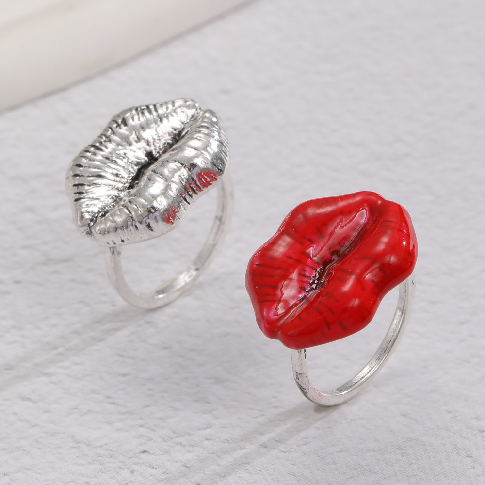 แหวนปรับขนาดได้รูปปากสีแดงสดสไ - Women'S Red Accessories บทวิจารณ์และราคา
